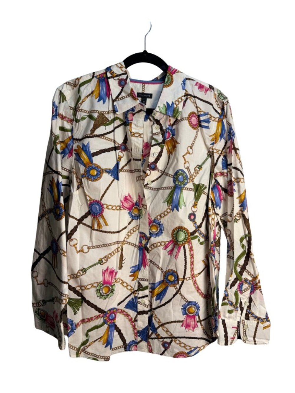 Talbots XL Equestrian Chain & Ribbon Print Button Down Shirt